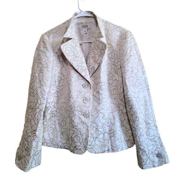 Talbots Women's Cream and Gold  Floral Print Blazer Jacket Size 12 - Picture 1 of 8